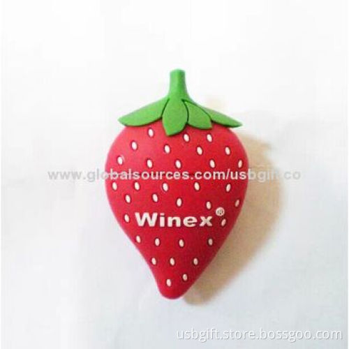 USB, 8GB, PVC Material, Custom Strawberry Shape, Promotional Gift